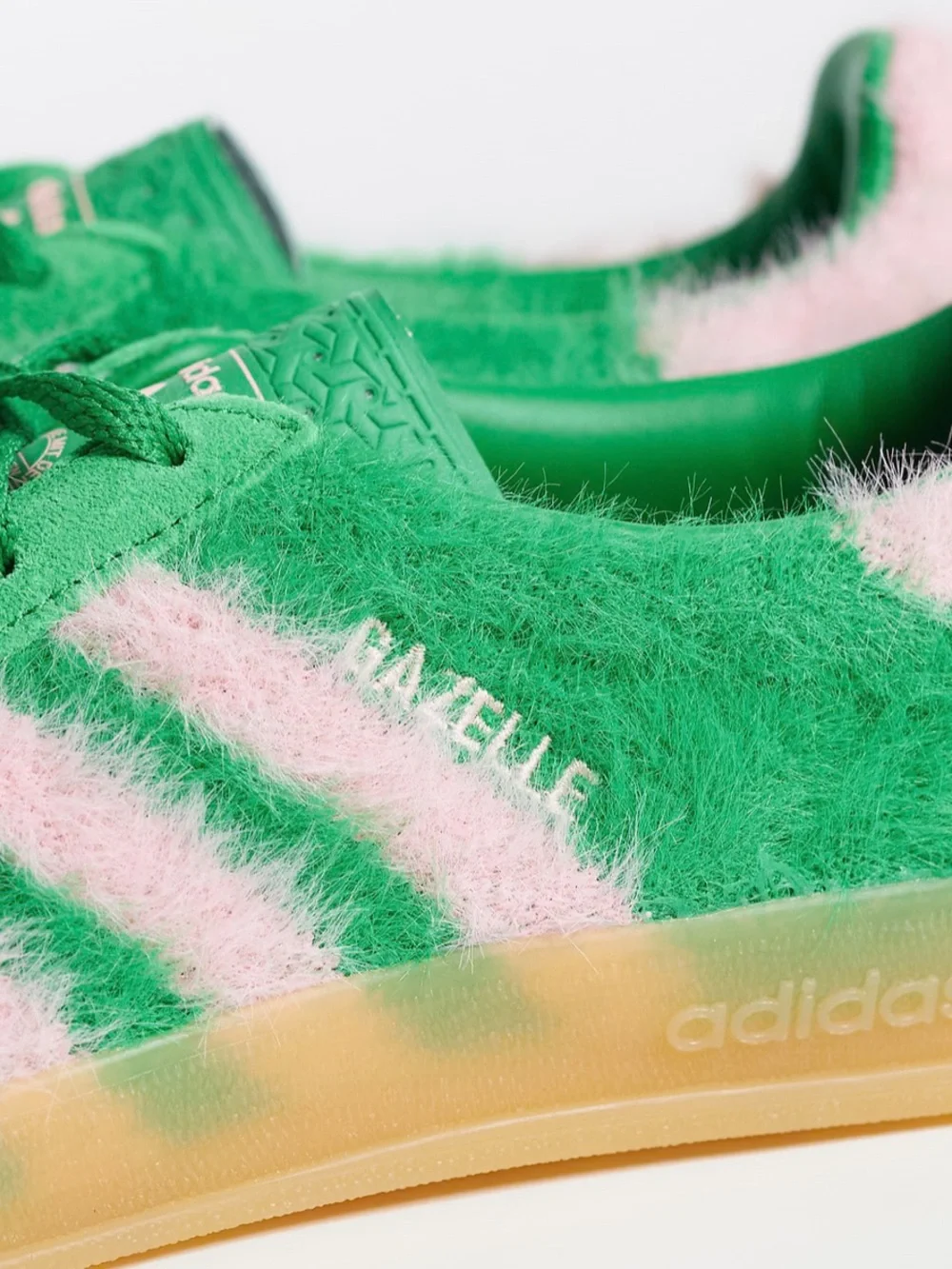adidas Originals Gazelle Indoor sneakers in fluffy green and pink